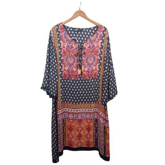 Anandas Collection Boho Tunic Dress XL Multi Color Tribal Hippie Cover Up Beach - Picture 1 of 12